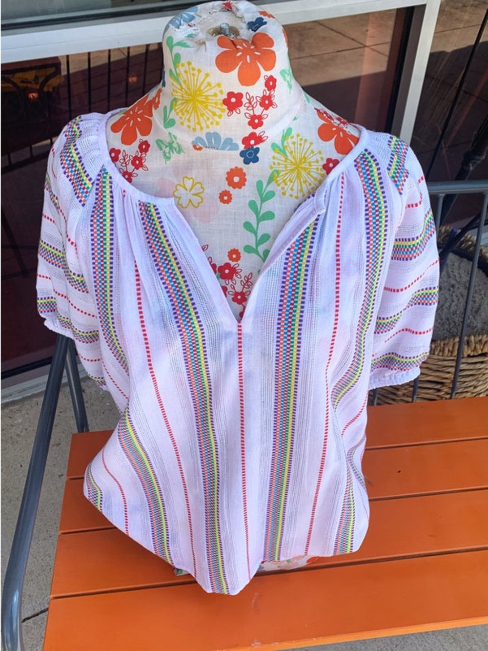 ivy jane NEW White Peasant Top with Rainbow Stripes